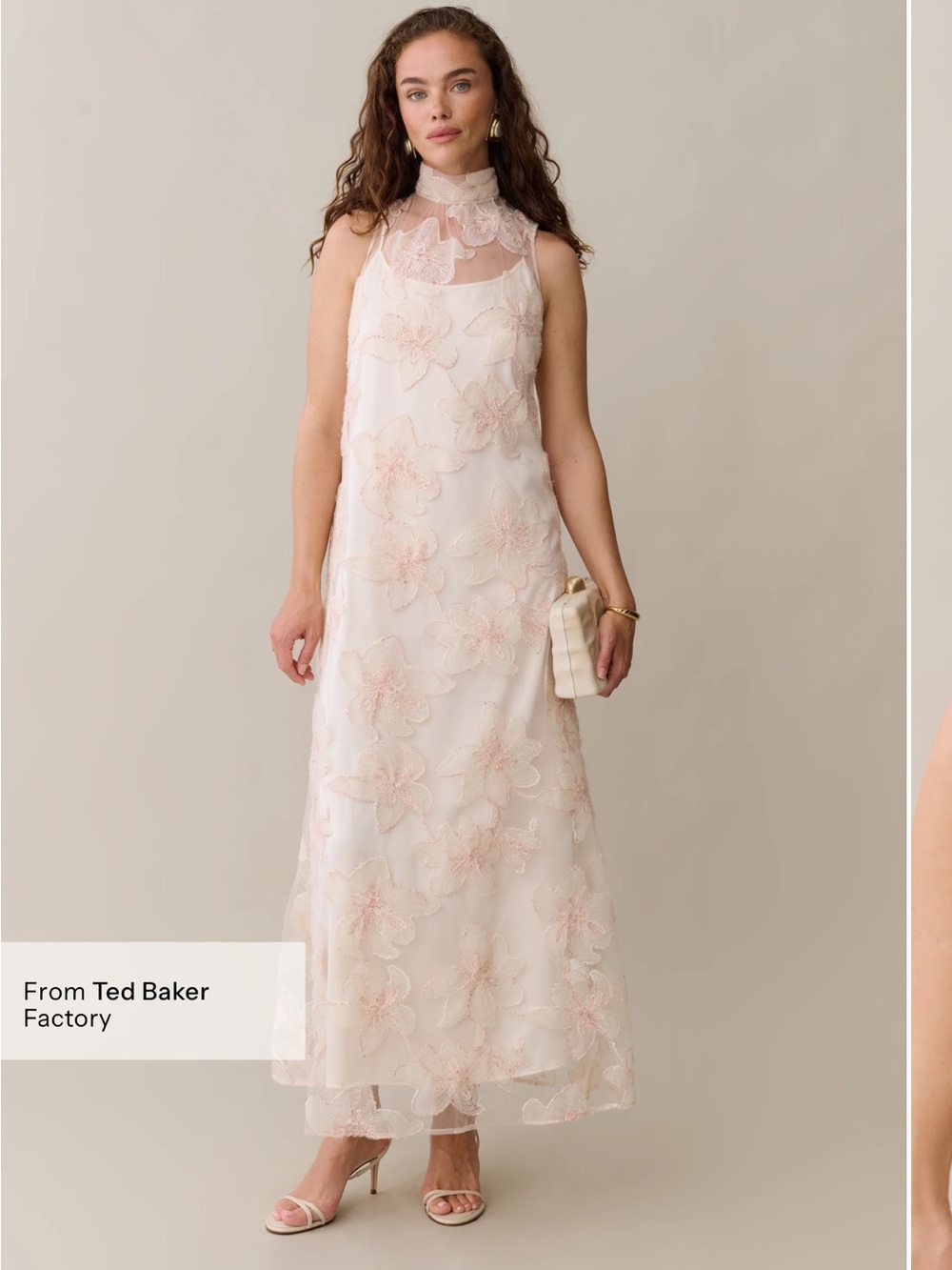 NWT Few Moda Naia size Large L Blush Crème floral halter o.p.t maxi lace tulle
